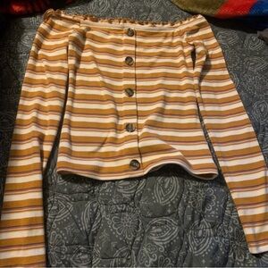 Aeropostale Yellow and White Striped Long Sleeve Top